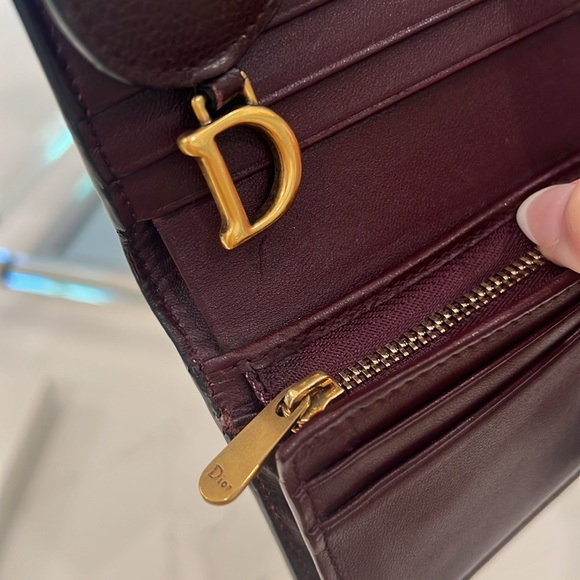 Christian Dior Lotus Saddle Wallet Burgundy | Brown Compact Rare WOC Leather - Picture 10 of 15